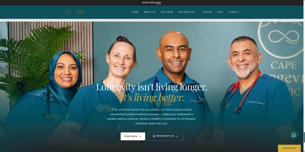 Cape Longevity Clinic team section with clinical staff
