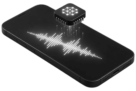 3D voice AI agent illustration with phone and waveform